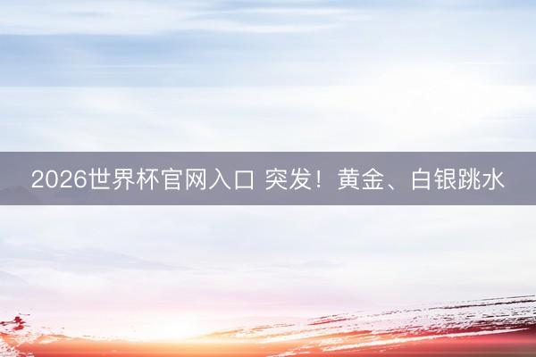 2026世界杯官网入口 突发！黄金、白银跳水