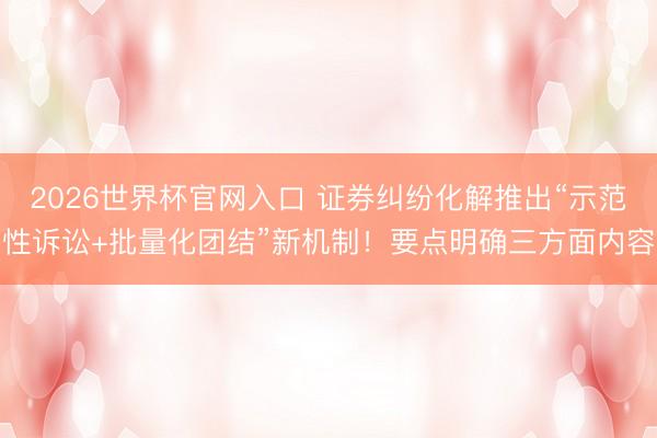 2026世界杯官网入口 证券纠纷化解推出“示范性诉讼+批量化团结”新机制！要点明确三方面内容