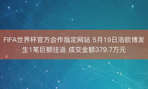 FIFA世界杯官方合作指定网站 5月19日浩欧博发生1笔巨额往返 成交金额379.7万元