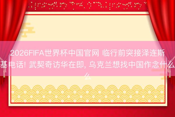 2026FIFA世界杯中国官网 临行前突接泽连斯基电话! 武契奇访华在即， 乌克兰想找中国作念什么
